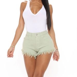 Fashion Nova Only Good Energy Frayed Denim Shorts